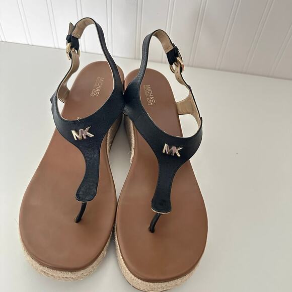 Michael Kors Laney Saffiano Leather Espadrille Wedge Sandals in Black (11) - Picture 6 of 14